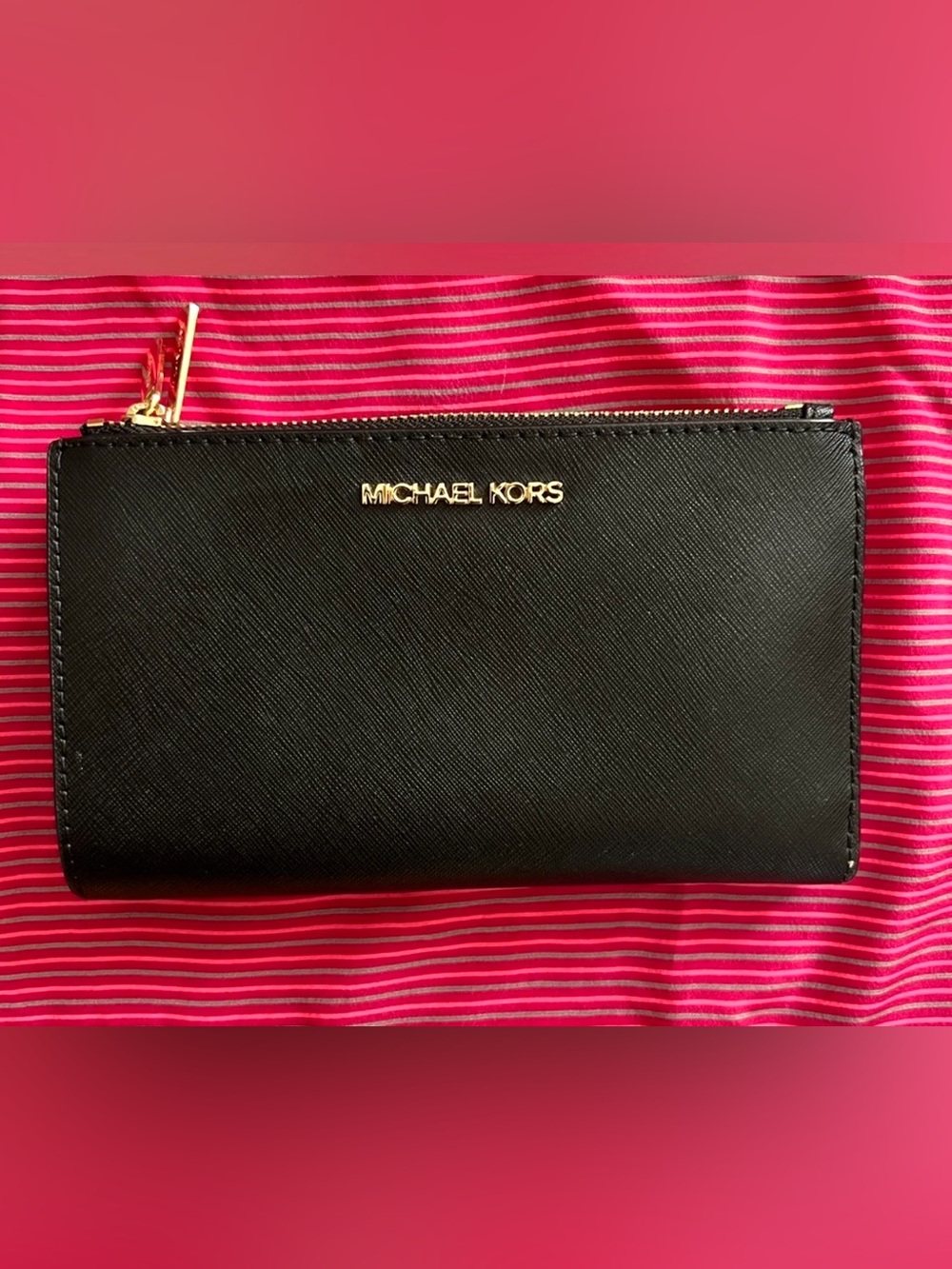 Michael Kors Jet Set Travel Black Double Zip Wallet